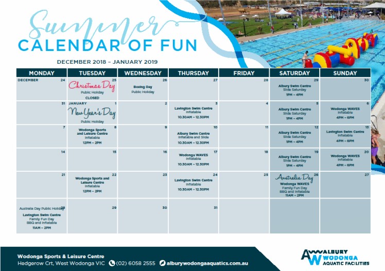 Summer Calendar of Events Albury Wodonga Aquatic Facilities