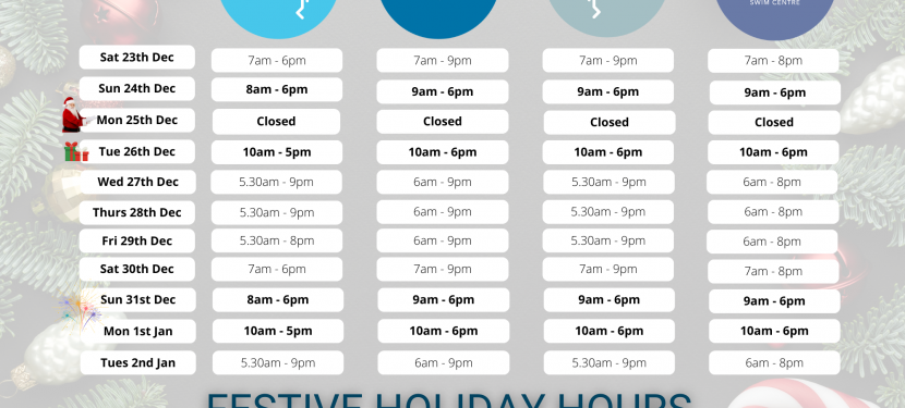 Christmas Trading hours across the Albury Wodonga Aquatic Facilities.